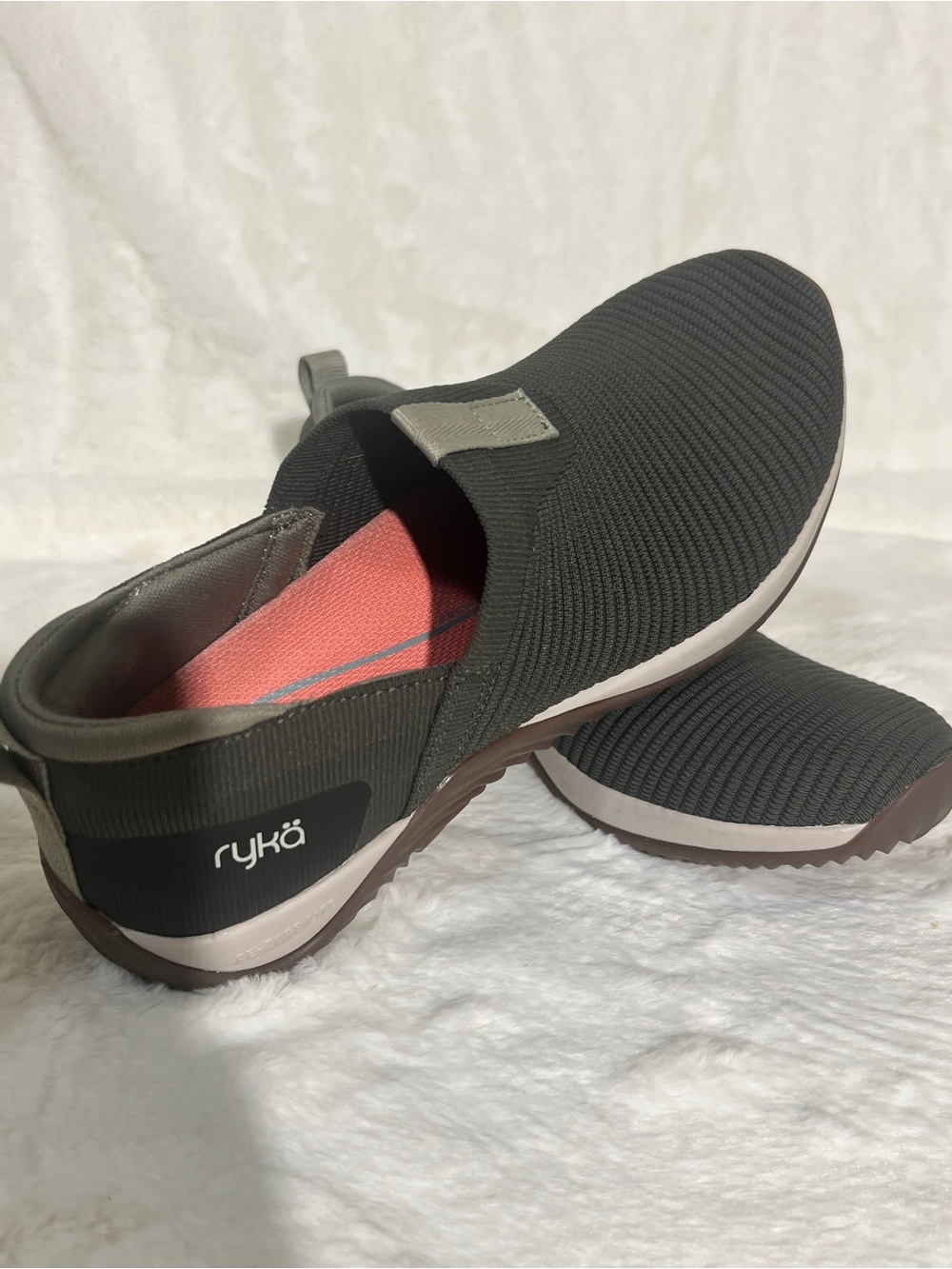 Ryka Women’s Slip-On Sneakers in Olive and Coral